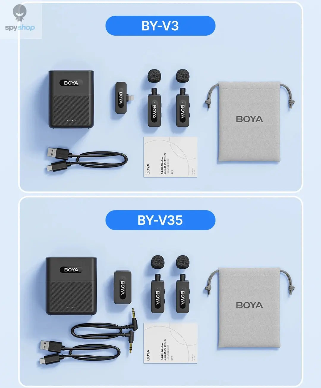 BOYA BY-V3 Wireless Lavalier Lapel Mirophone Noise-cancelling Rechargeable Mic for iPhone Android Camera Live Streaming Vlogging Spy-shop.com