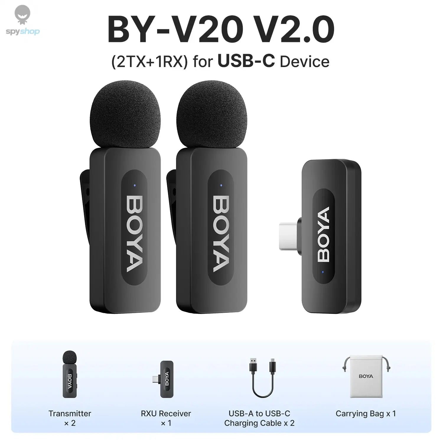 BOYA BY-V3 Wireless Lavalier Lapel Mirophone Noise-cancelling Rechargeable Mic for iPhone Android Camera Live Streaming Vlogging Spy-shop.com