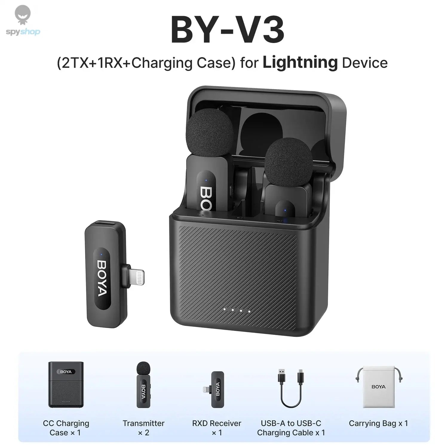 BOYA BY-V3 Wireless Lavalier Lapel Mirophone Noise-cancelling Rechargeable Mic for iPhone Android Camera Live Streaming Vlogging Spy-shop.com