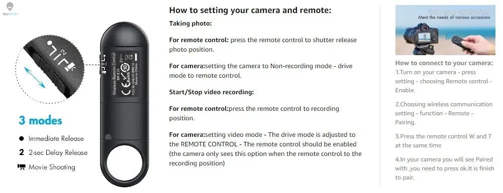 BR-E1 Wireless Remote Control Shutter Release for Canon EOS R5II R50 R8 R6II RP 850D 6DII 90D 77D 800D 200DII M200 M50II G7XIII 