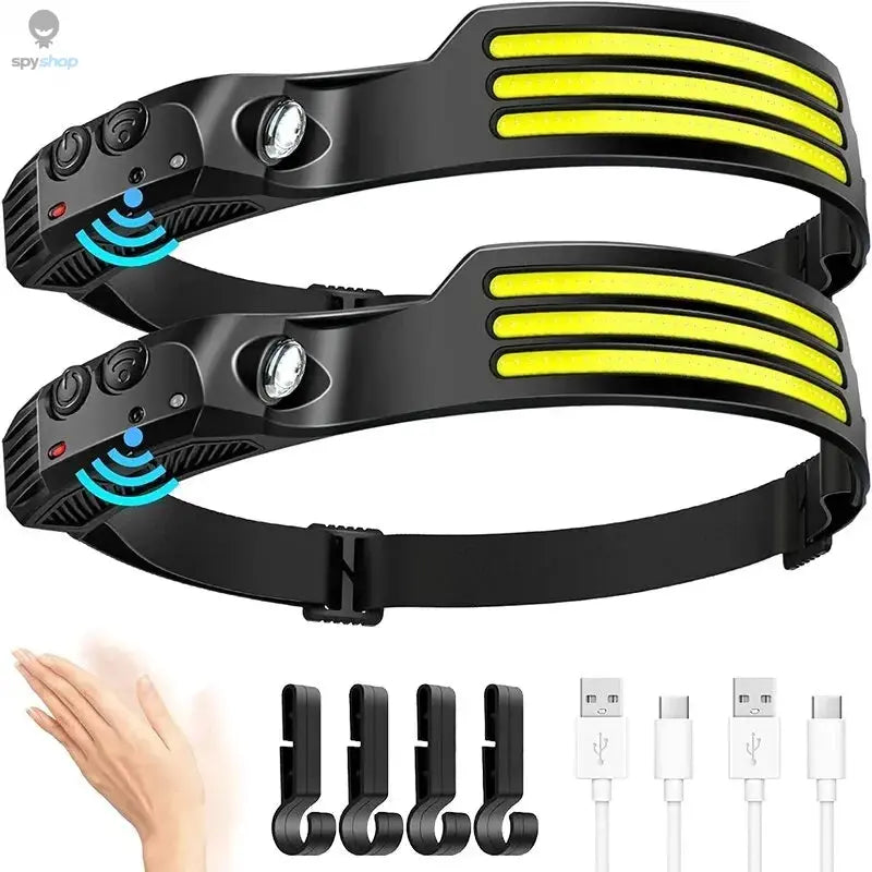 COB LED Headlamp Induction Head Lamp Built-in Battery USB Rechargeable Head Flashlight Outdoor Camping Fishing Sensor Headlight Spy-shop.com