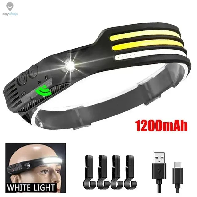 COB LED Headlamp Induction Head Lamp Built-in Battery USB Rechargeable Head Flashlight Outdoor Camping Fishing Sensor Headlight Spy-shop.com