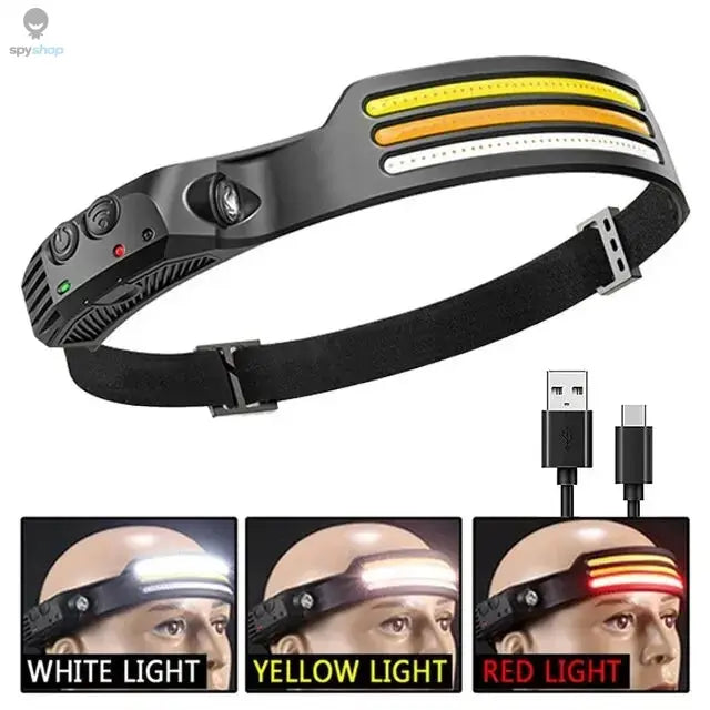 COB LED Headlamp Induction Head Lamp Built-in Battery USB Rechargeable Head Flashlight Outdoor Camping Fishing Sensor Headlight Spy-shop.com