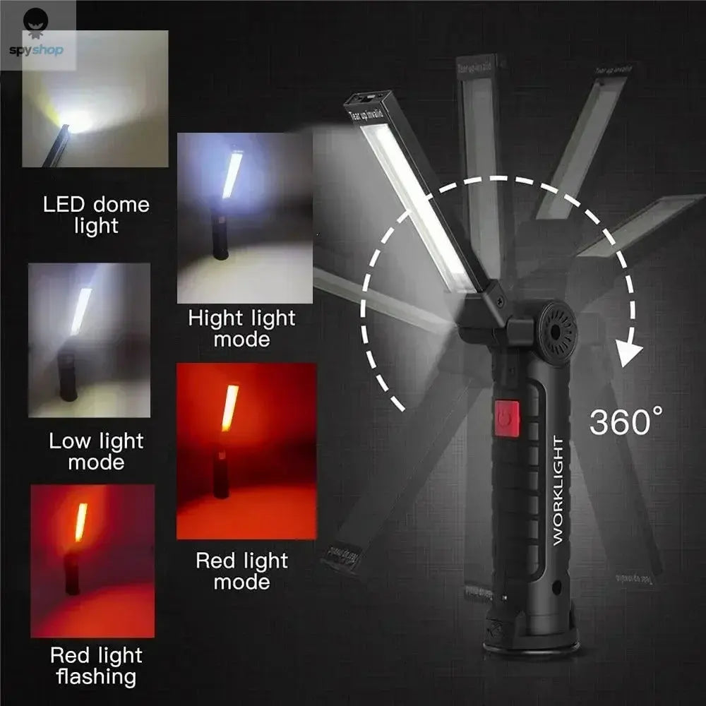 COB LED Work Light Dimmable USB Rechargeable LED Flashlight Inspection Lamp With Magnetic Hook Power Bank 18650 Battery Torch Spy-shop.com