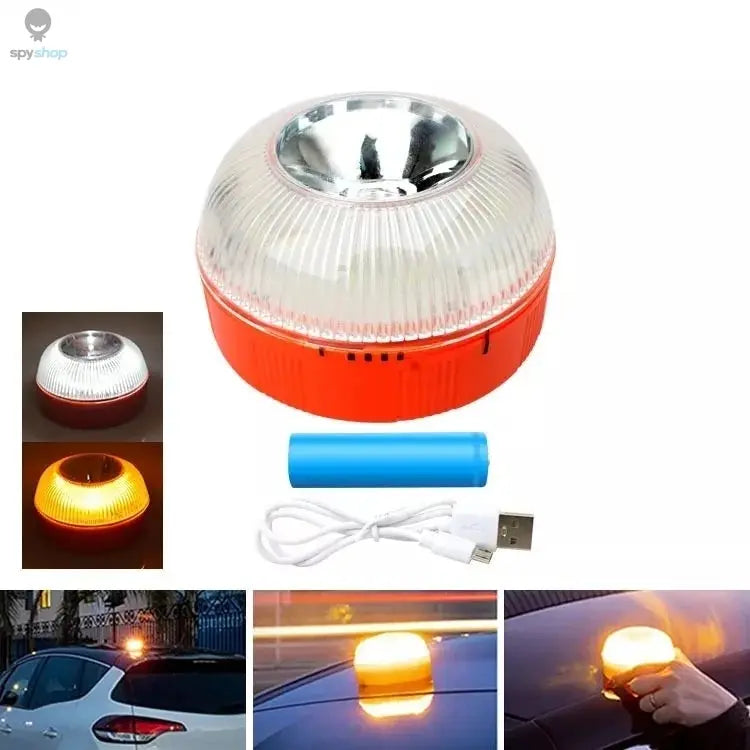 Car Emergency Beacon Light USB Rechargeable V16 Magnetic Induction Strobe Flashing Warning Light Help Flash Safety Signal Lamp Spy-shop.com