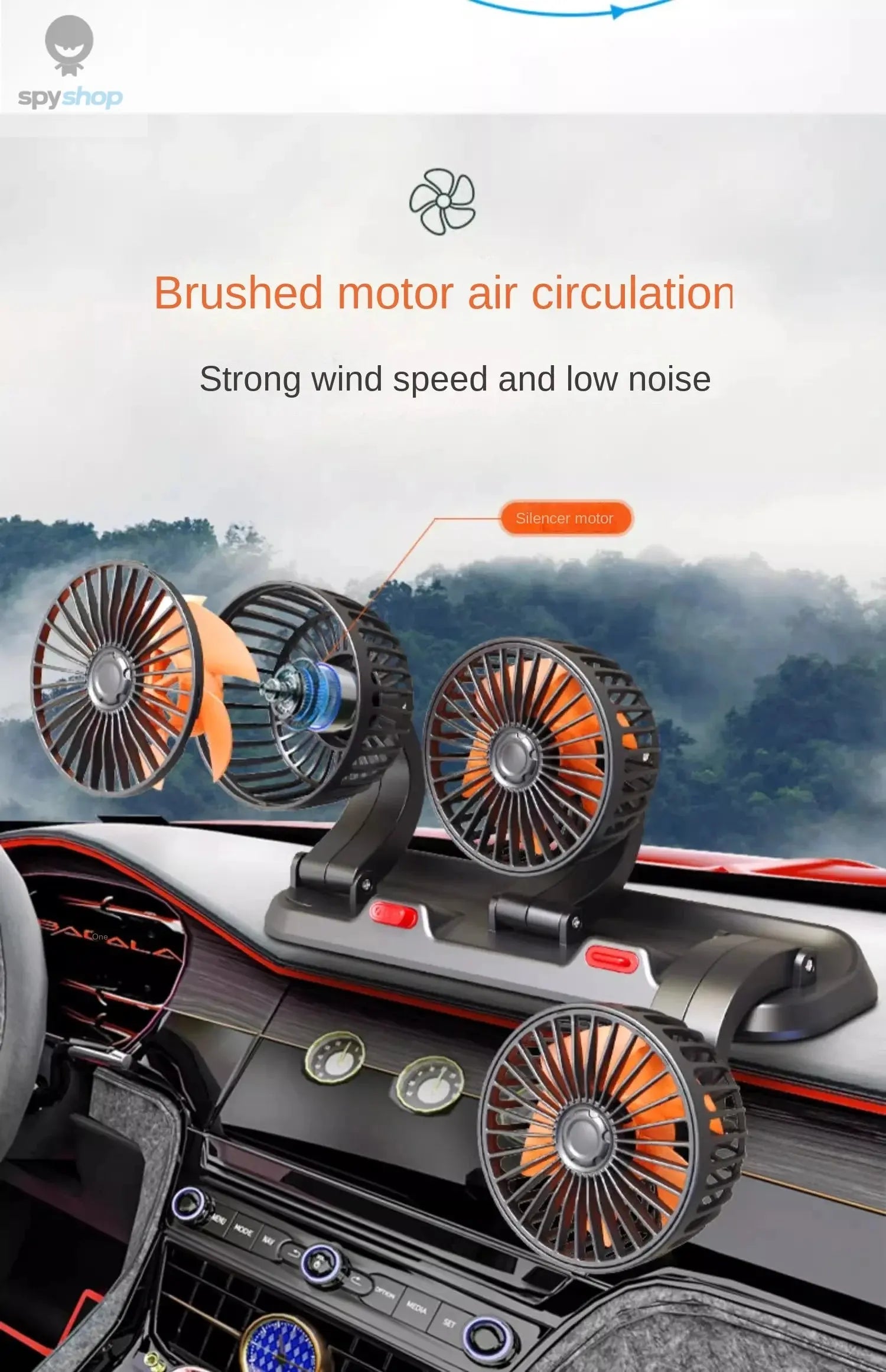 Car Fan 360° Adjustable 3 Head Air Fan Automotive Electric Fan USB/12V/24V Fan 2 Speeds Car Silent Fan For Home Desk Office&Car 