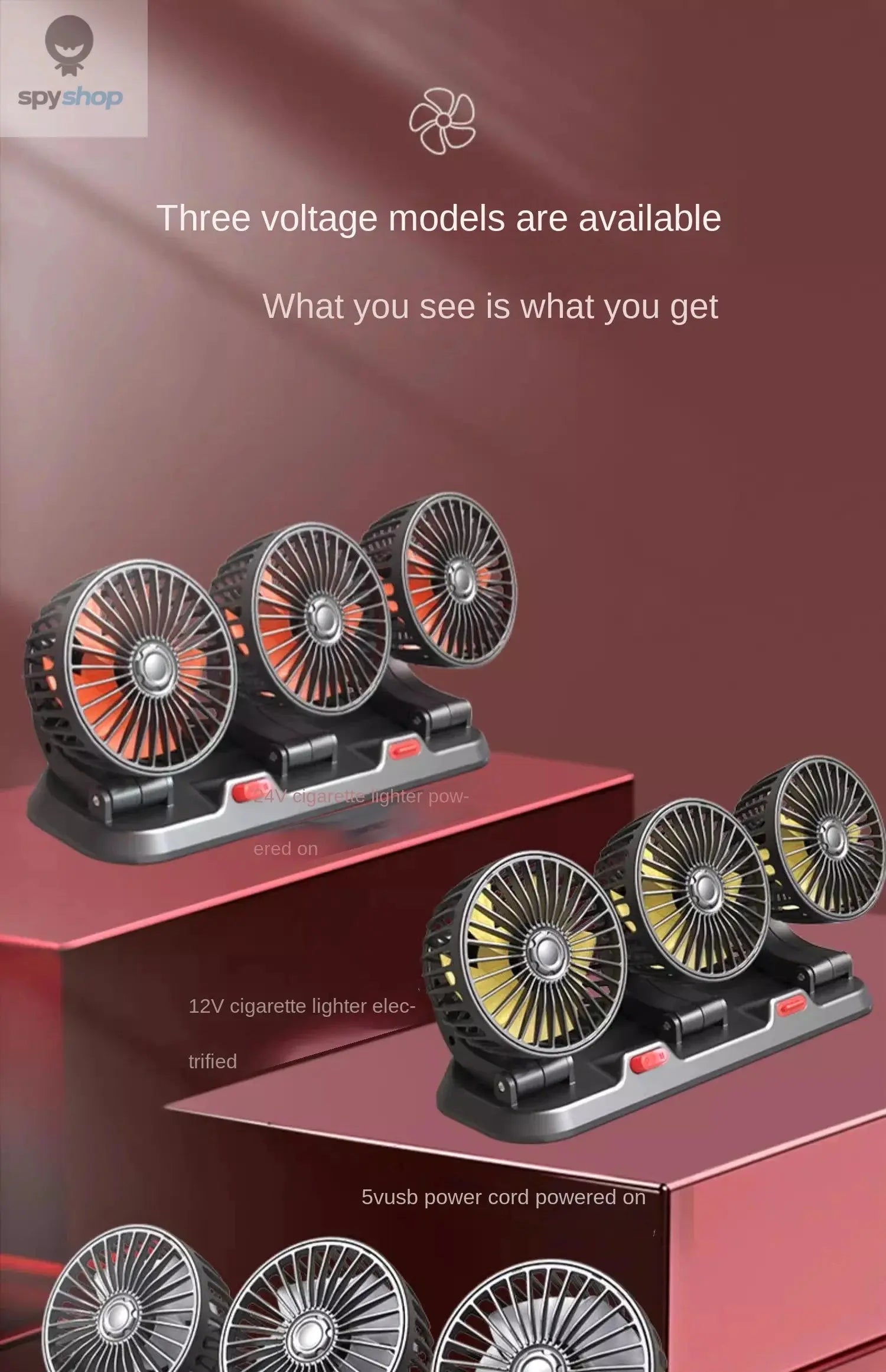 Car Fan 360° Adjustable 3 Head Air Fan Automotive Electric Fan USB/12V/24V Fan 2 Speeds Car Silent Fan For Home Desk Office&Car 