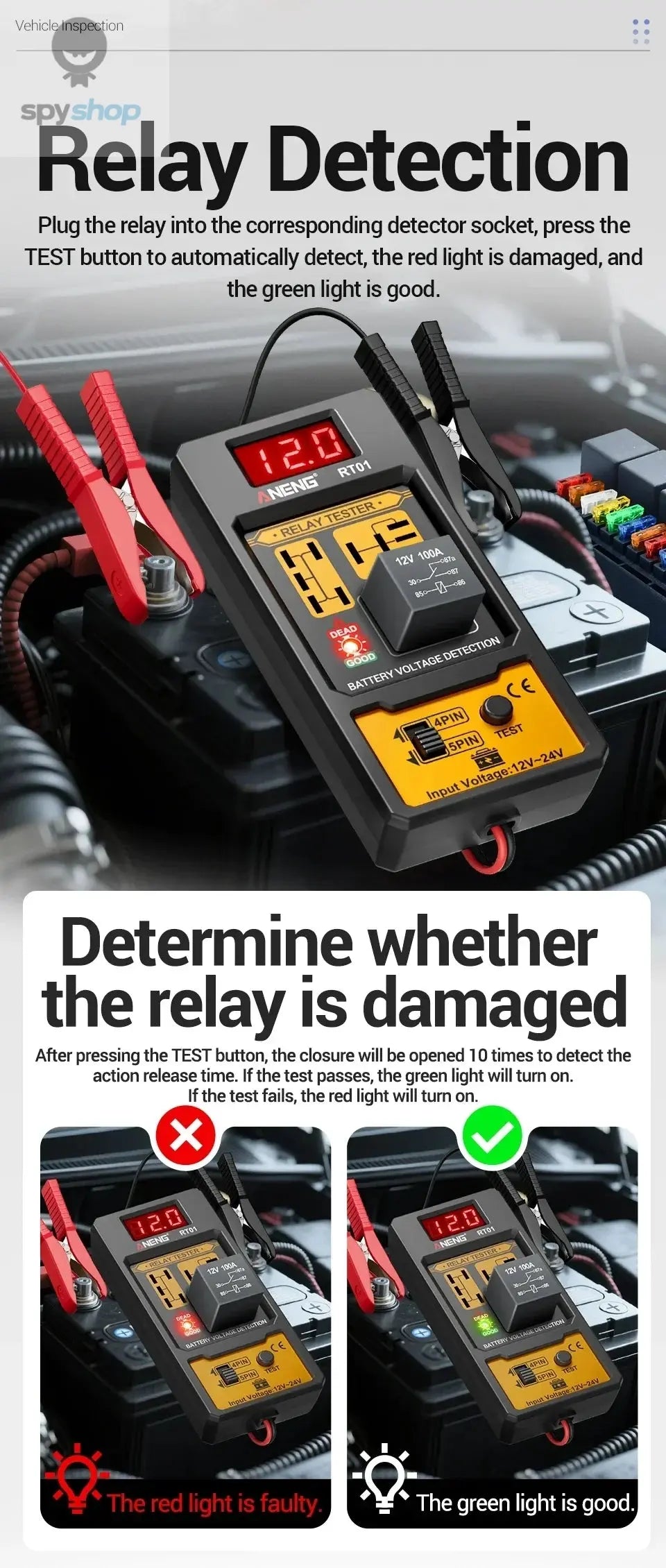 Car Relay Tester Voltage Tester ANENG RT01 Universal 11-25V Automotive Car Battery Check LED Indicator Light Relay Diagnostic 