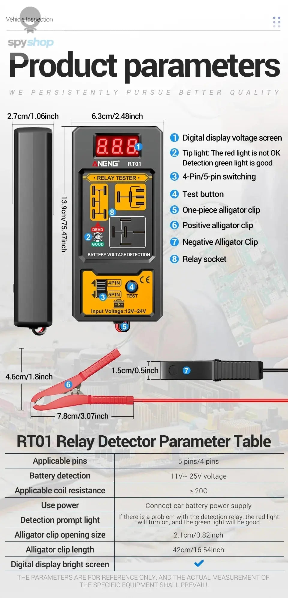 Car Relay Tester Voltage Tester ANENG RT01 Universal 11-25V Automotive Car Battery Check LED Indicator Light Relay Diagnostic 