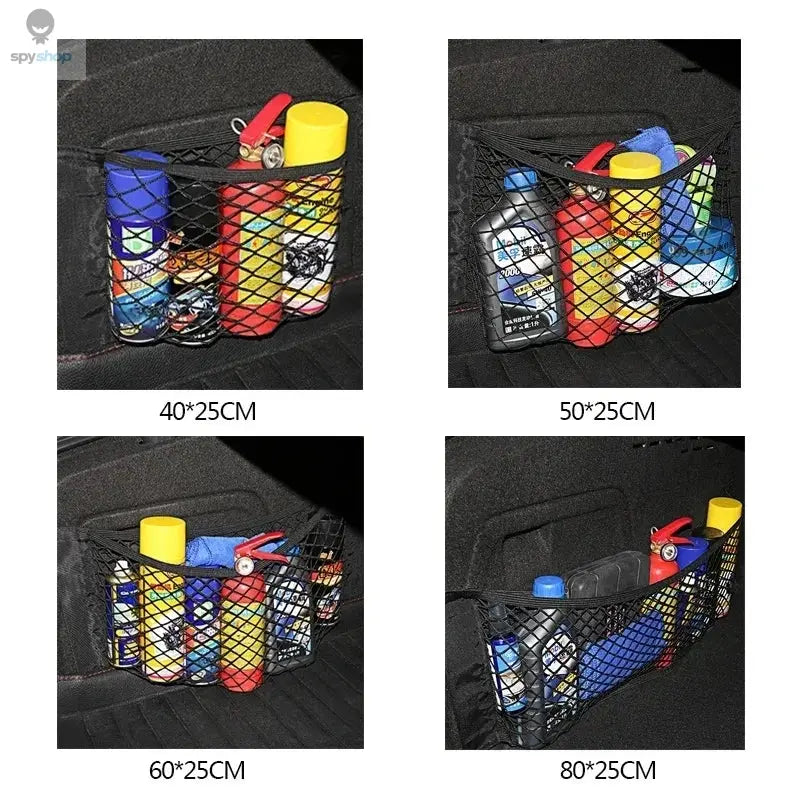Car Storage Net Stretchable Mesh Pocket Net Magic Elastic Sticker Universal Rear Mesh Trunk Seat Bag Pocket Cage Auto Organizer 