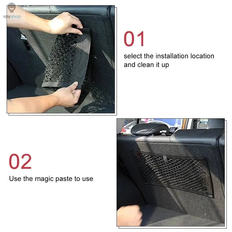 Car Storage Net Stretchable Mesh Pocket Net Magic Elastic Sticker Universal Rear Mesh Trunk Seat Bag Pocket Cage Auto Organizer 