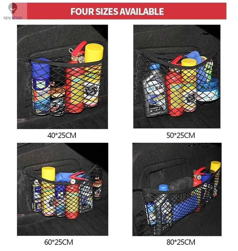 Car Storage Net Stretchable Mesh Pocket Net Magic Elastic Sticker Universal Rear Mesh Trunk Seat Bag Pocket Cage Auto Organizer 