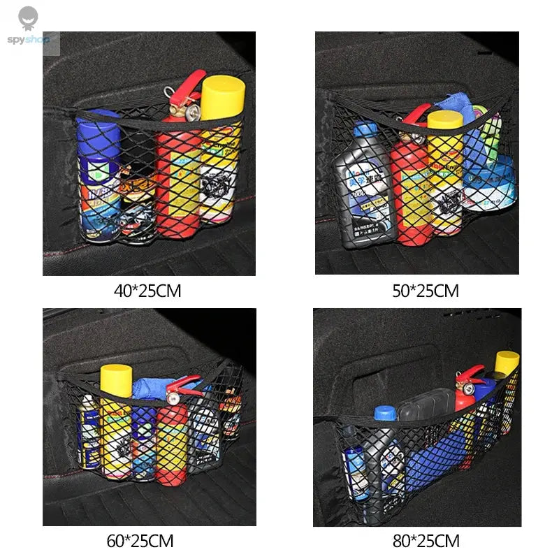 Car Trunk Mesh Organizer Car Tail Storage Net Seat Back Pocket Universal Trunk Bag Auto Magic Tape Network Interior Accessories Spy-shop.com
