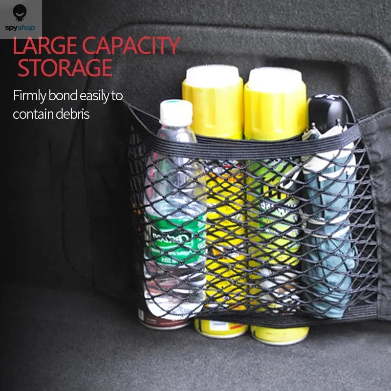 Car Trunk Mesh Organizer Car Tail Storage Net Seat Back Pocket Universal Trunk Bag Auto Magic Tape Network Interior Accessories Spy-shop.com