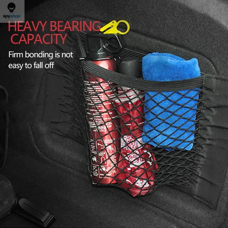 Car Trunk Mesh Organizer Car Tail Storage Net Seat Back Pocket Universal Trunk Bag Auto Magic Tape Network Interior Accessories Spy-shop.com