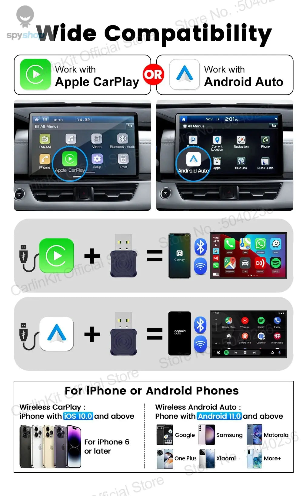 CarlinKit 5.0 Mini Ultra Wireless Adapter Wireless CarPlay Android Auto For OEM Car Plug and Play WiFi Bluetooth Auto Connection 