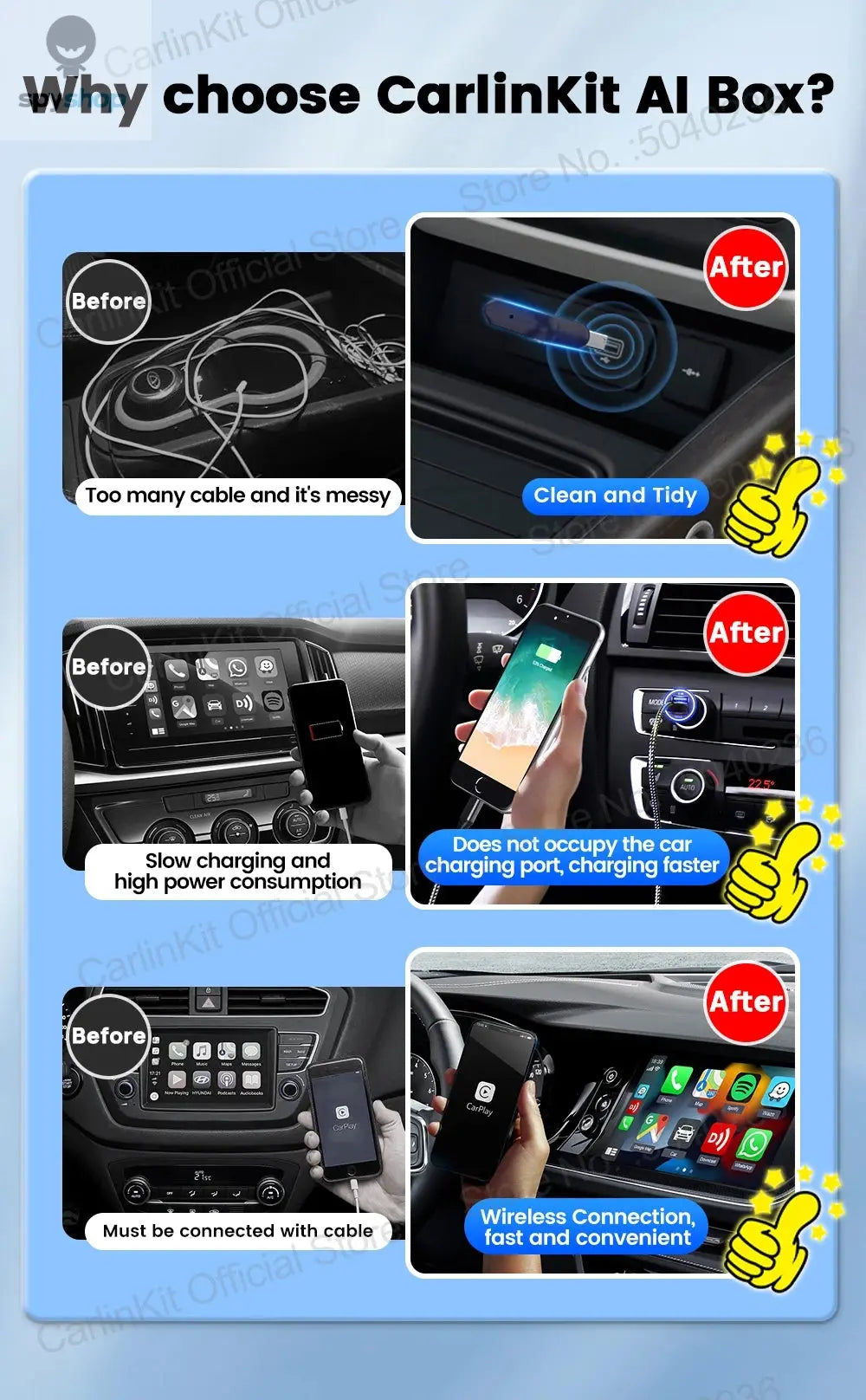 CarlinKit 5.0 Mini Ultra Wireless Adapter Wireless CarPlay Android Auto For OEM Car Plug and Play WiFi Bluetooth Auto Connection 