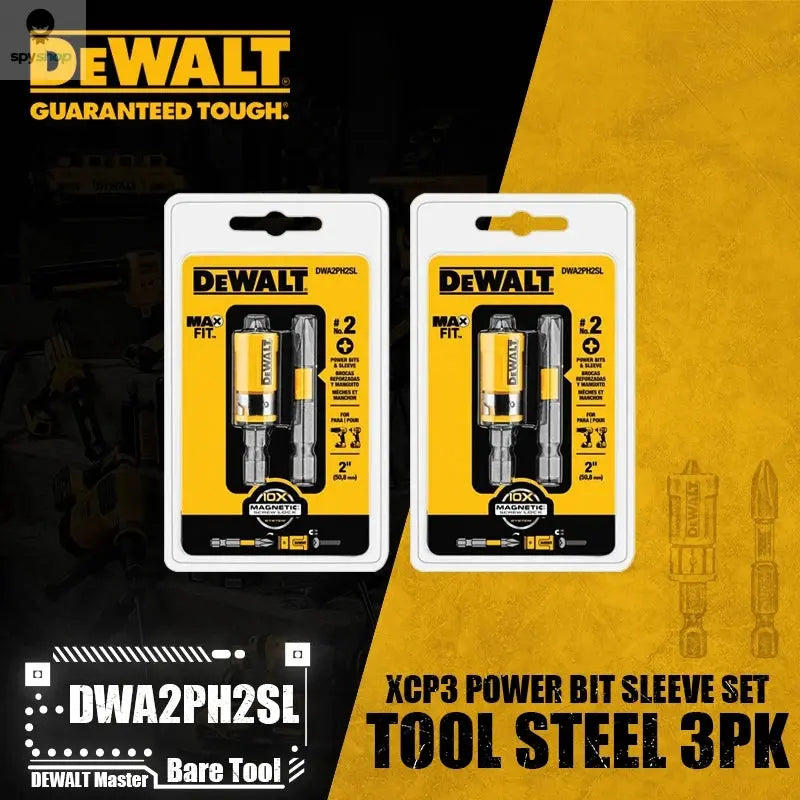 DEWALT DWA2PH2SL XCP3 Power Bit Sleeve Set Max Fit Phillips #2 S X 2" L S2 Tool Steel 3PK Driver Drill Tool Accessories Spy-shop.com
