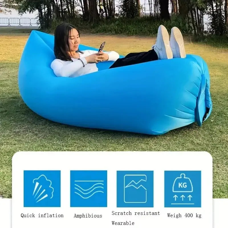 DIZETION Air Lazy Inflatable Sofa Bag Portable Camping Sofa Mattress Music Festival Recliner 