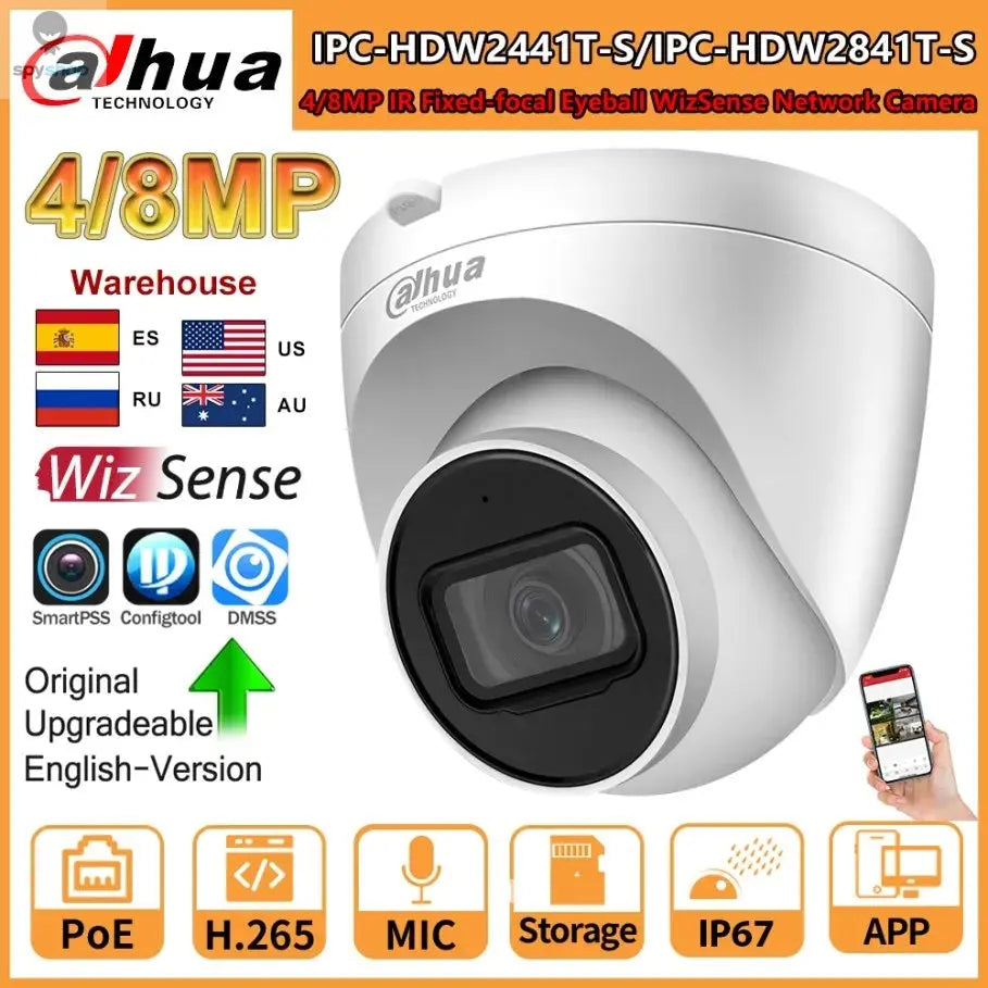 Dahua 8MP Camera 4K IR PoE IPC-HDW2841T-S 4MP IPC-HDW2441T-S Build-in Mic SD Card Slot Vehicle Human Detection WizSense Spy-shop.com