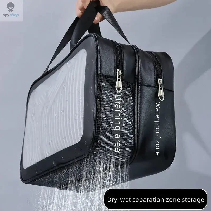 Dry-wet separation double transparent PU makeup bag portable washing bag cosmetic storage bag travel fitness swimming essentials 