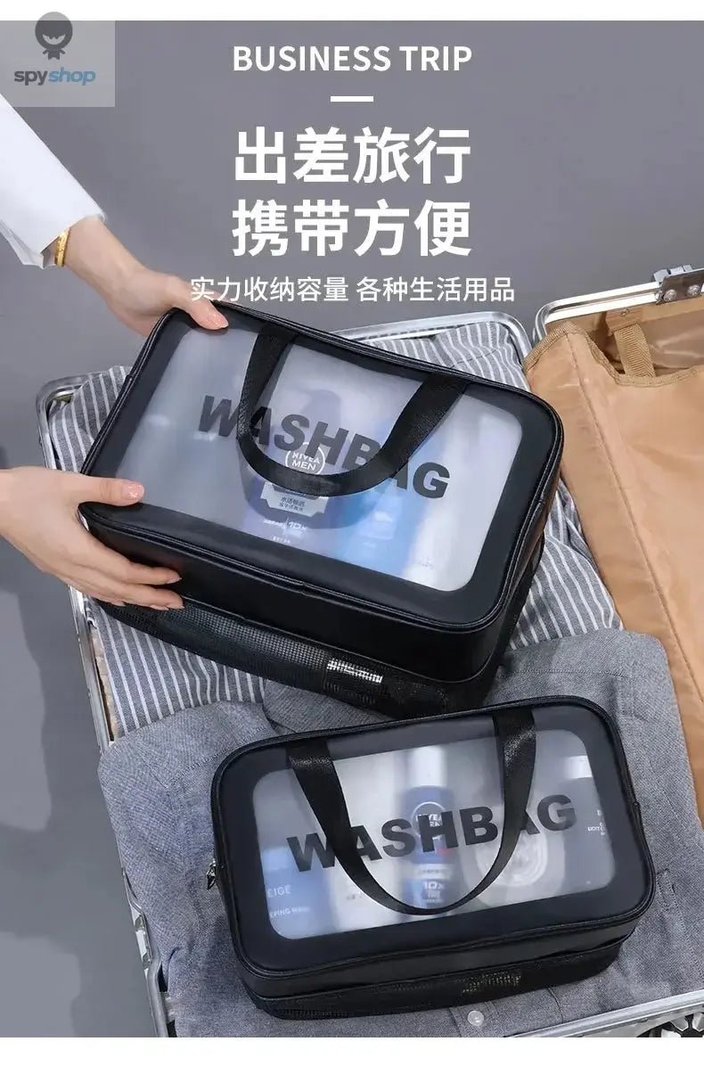 Dry-wet separation double transparent PU makeup bag portable washing bag cosmetic storage bag travel fitness swimming essentials 