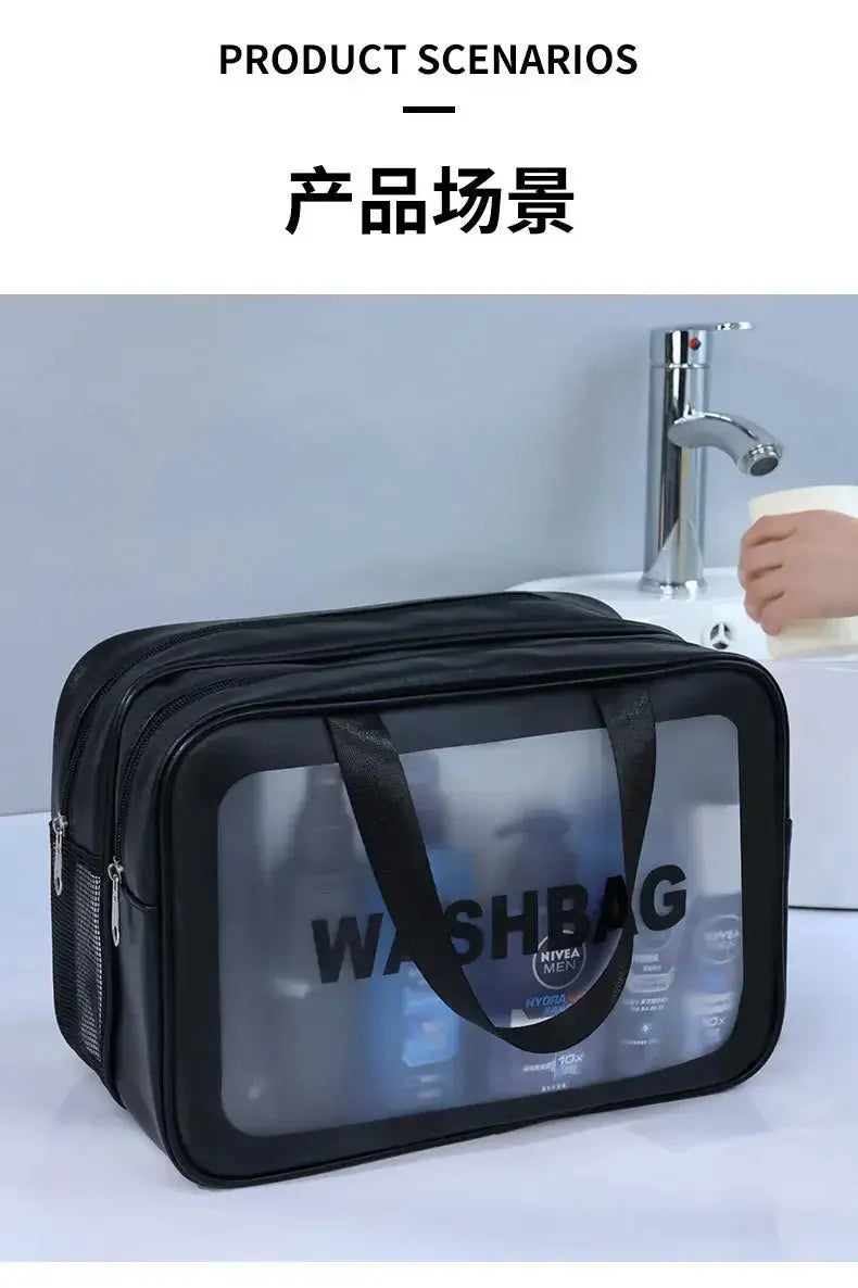 Dry-wet separation double transparent PU makeup bag portable washing bag cosmetic storage bag travel fitness swimming essentials 