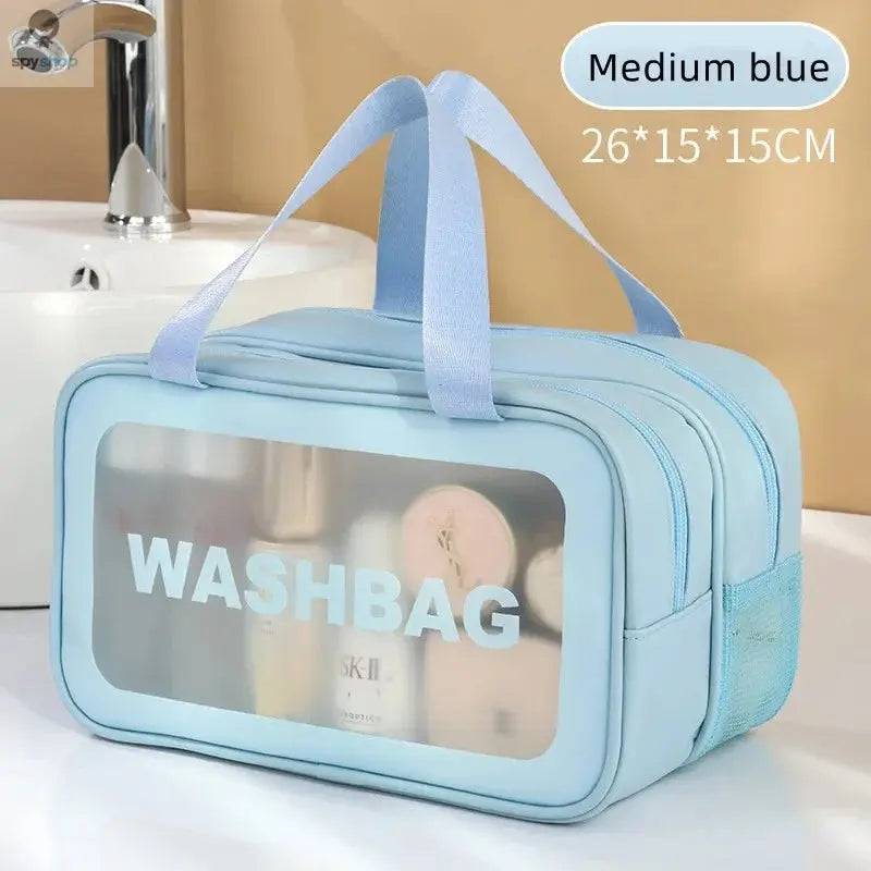 Dry-wet separation double transparent PU makeup bag portable washing bag cosmetic storage bag travel fitness swimming essentials 