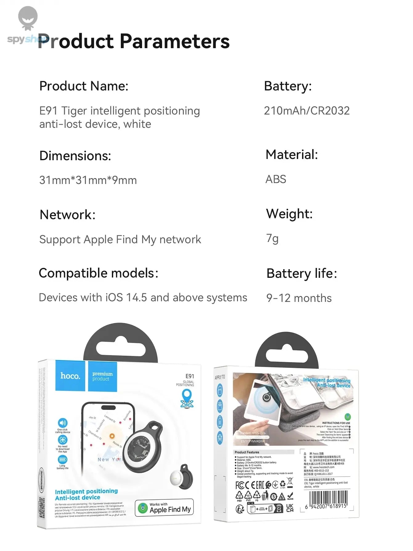 E91 Airtag Bluetooth GPS Smart Trackers Finder intelligent positioning Pet Dog Car key Wallet anti-lost device Find my Spy-shop.com