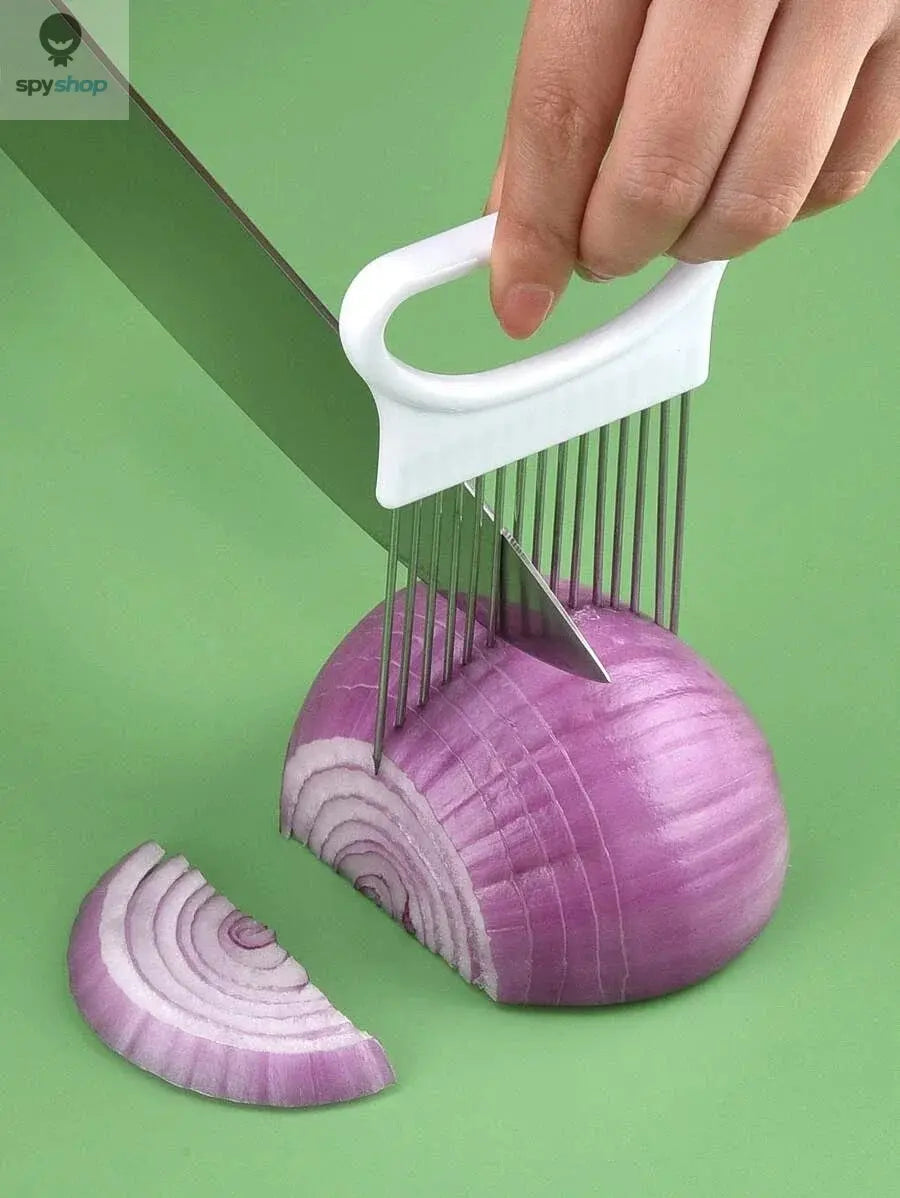 Effortlessly Slice Onions with this 1pc Colorful Onion Slicer Kitchen stainless steel potato chip onion holder Spy-shop.com