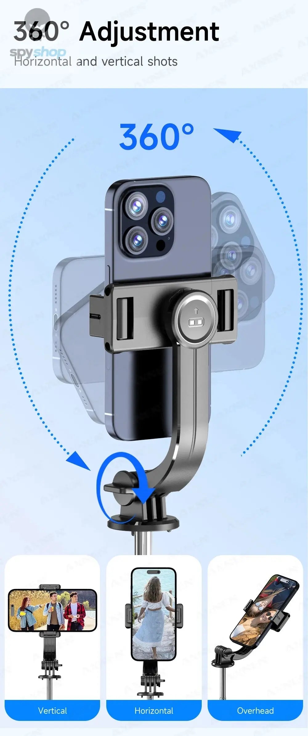 F15 Selfie Stick Tripod with Bluetooth Remote, 6-Section Extendable Pole, 360° Rotation, Fill Light Option, for Phone Vlog 