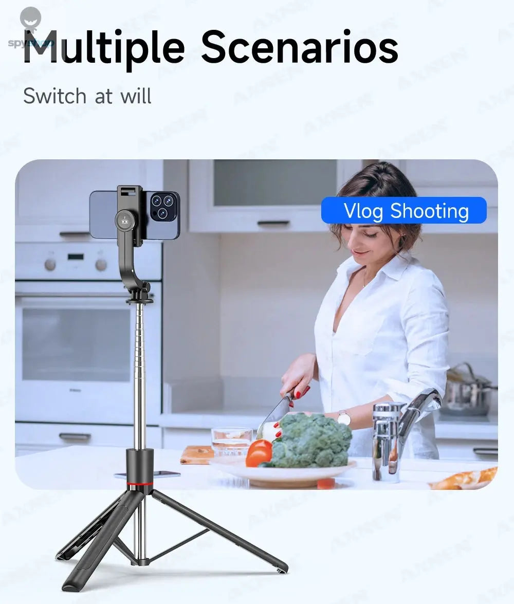 F15 Selfie Stick Tripod with Bluetooth Remote, 6-Section Extendable Pole, 360° Rotation, Fill Light Option, for Phone Vlog 