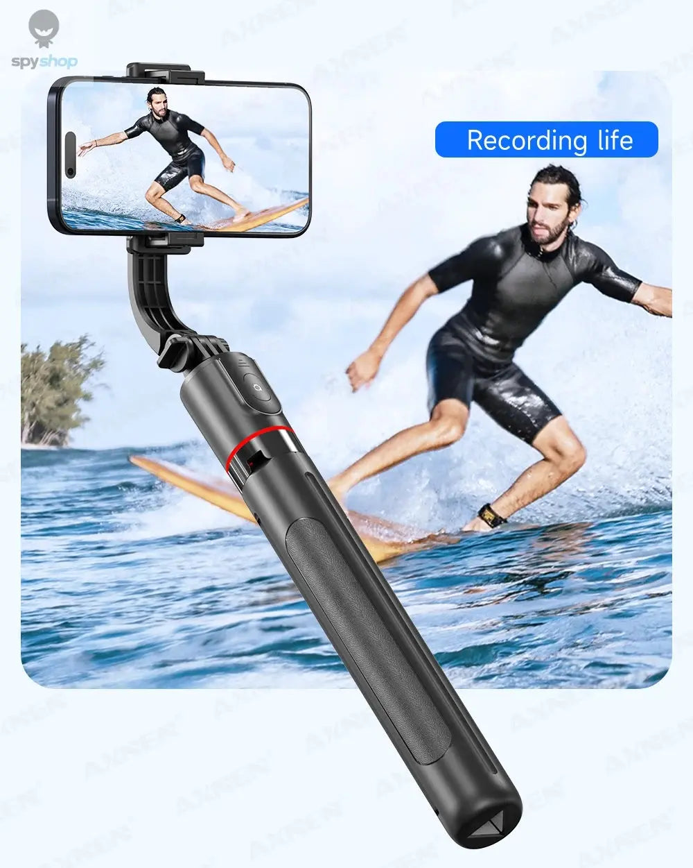 F15 Selfie Stick Tripod with Bluetooth Remote, 6-Section Extendable Pole, 360° Rotation, Fill Light Option, for Phone Vlog 