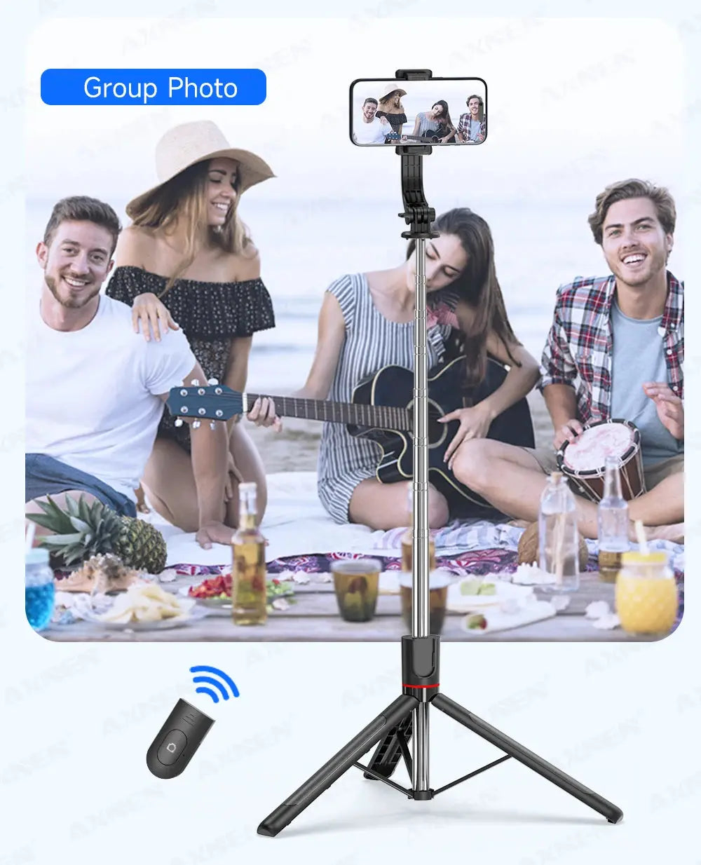F15 Selfie Stick Tripod with Bluetooth Remote, 6-Section Extendable Pole, 360° Rotation, Fill Light Option, for Phone Vlog 