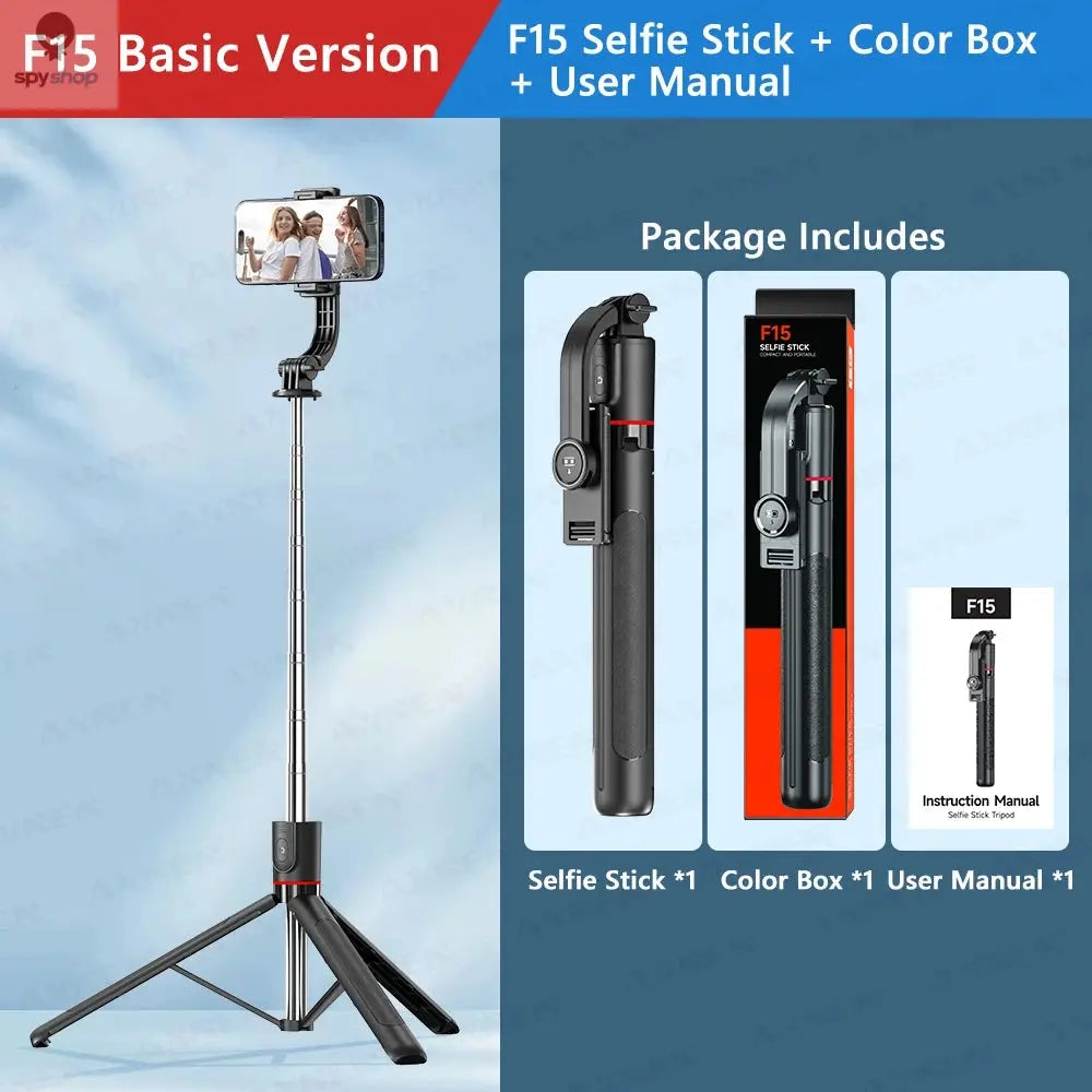 F15 Selfie Stick Tripod with Bluetooth Remote, 6-Section Extendable Pole, 360° Rotation, Fill Light Option, for Phone Vlog 