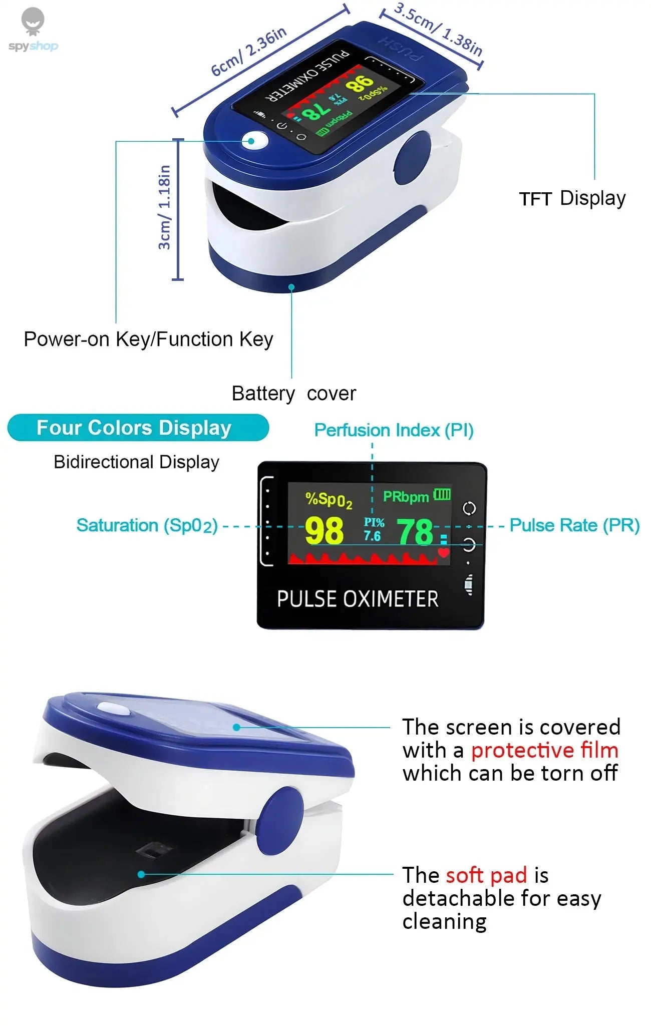 Finger Clip Oximeter Home TFT Oximeter Blood Oxygen Meter Portable Visual Fingertip Pulse Oximeter Saturation SpO2 Monitor Spy-shop.com