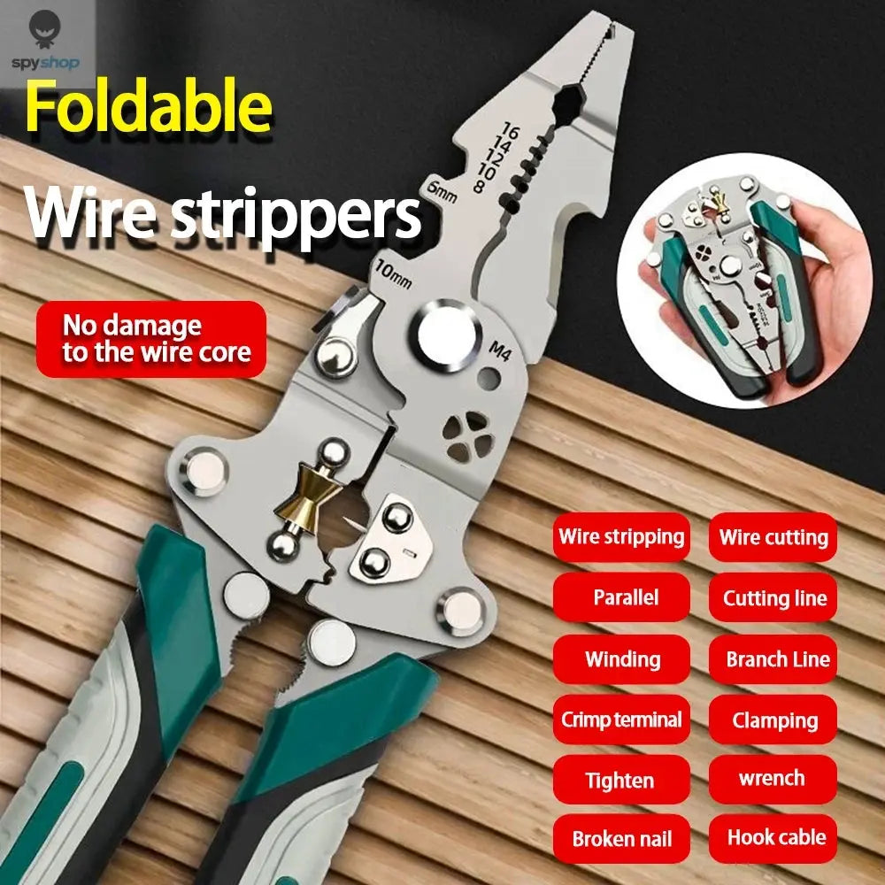 Foldable wire stripper, pulley design multi-function electrician wire splitter wire winding pliers crimping pliers hand tool Spy-shop.com