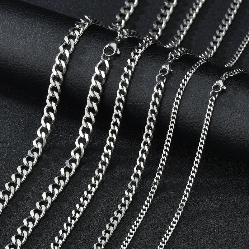 3mm Men's Cuban Chain Necklace Simple Stainless Steel Necklace Fashion Titanium Steel Jewelry Trend Accessories Gift 
