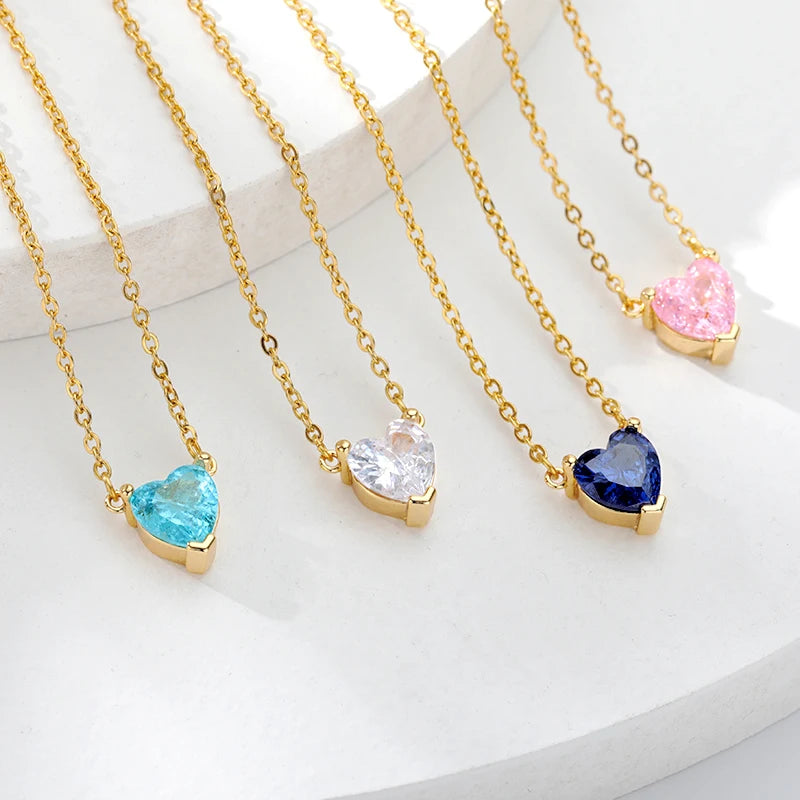 Heart Necklaces For Women Stainless Steel Gold Plated Chain Zircon Heart Pendant Choker Necklace Wedding Boho Jewelry Gift Femme 