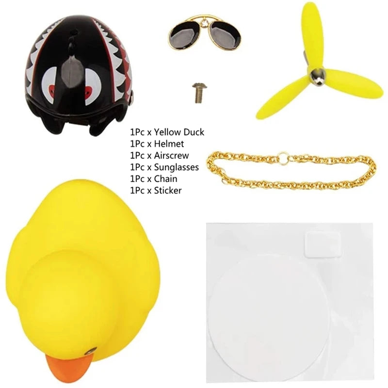Car Duck With Helmet Broken Wind Pendant Small Yellow Duck Road Bike Motor Helmet Riding Cycling Accessories Without Lights 