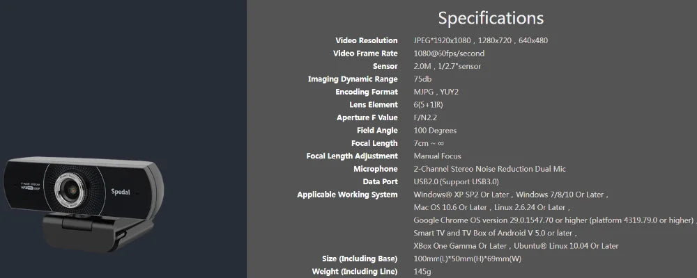 Spedal MF934HT Webcam 1080P 60fps con microfono e treppiede