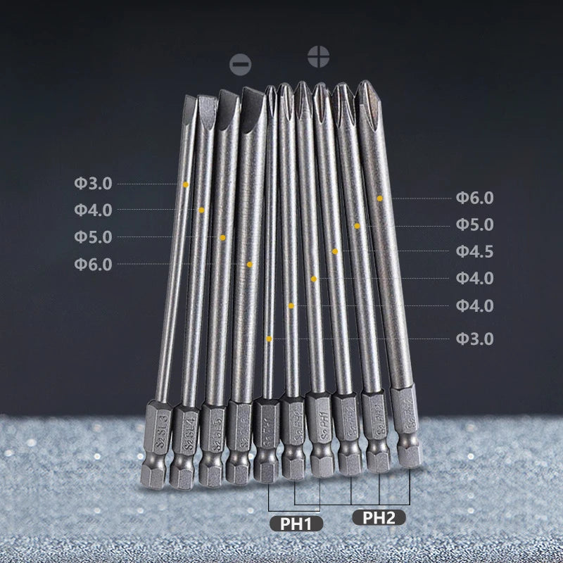 Ten-Piece 100mm Magnetic Slotted and Phillips Bit Set