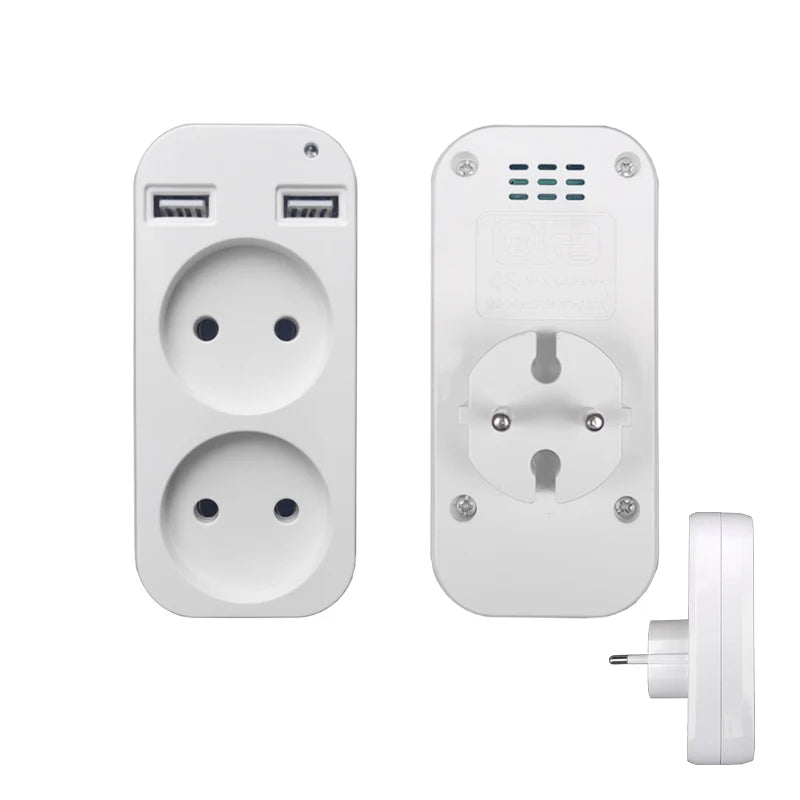 Adattatore prese/strip a muro EU 2023 con ciabatta elettrica a doppia presa portatile, 2 porte USB per telefoni cellulari, 1200W 250V, per smartphone e tablet