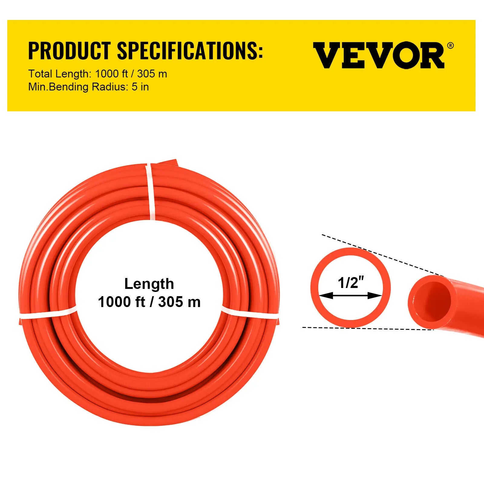 1/2" PEX Tubing 1000ft Oxygen Barrier Pipe for Radiant Heating