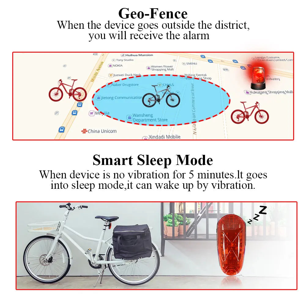 Bicycle GPS Tracker TK906 Bike Lamp GPS Tracker Long Standby Waterproof SOS Over-speed Alarm Bike Locator Lifetime Free Platform 