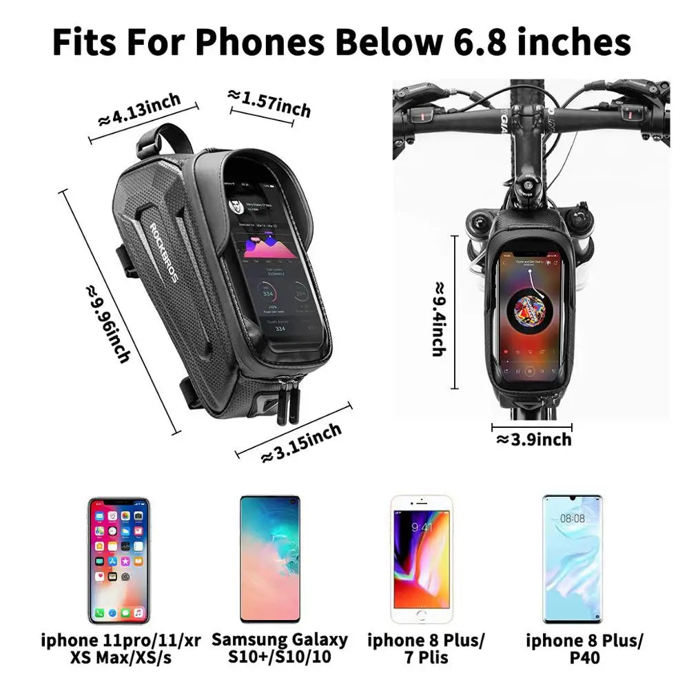 Borsa per telaio bici resistente all'acqua con supporto per telefono con schermo touch