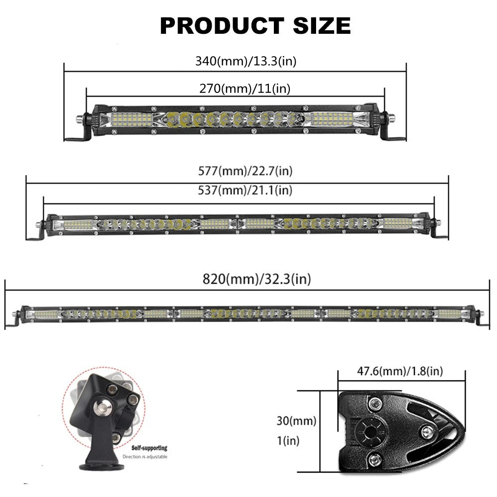 Barra LED Slim Spot Flood para Todo-o-Terreno 12V 24V Barra de Luz LED/Luz de Trabalho para Carro 4x4 Camioneta ATV SUV Barco lada Barra LED Lightbar