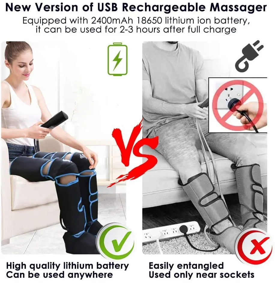 Foot air pressure leg massager promotes blood circulation, body massager, muscle relaxation, lymphatic drainage device 360° 