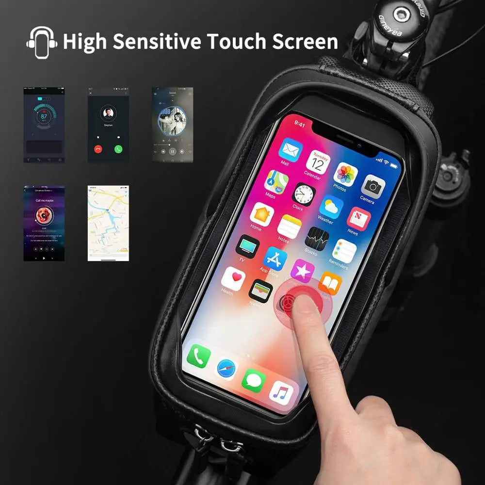 Borsa per telaio bici resistente all'acqua con supporto per telefono con schermo touch