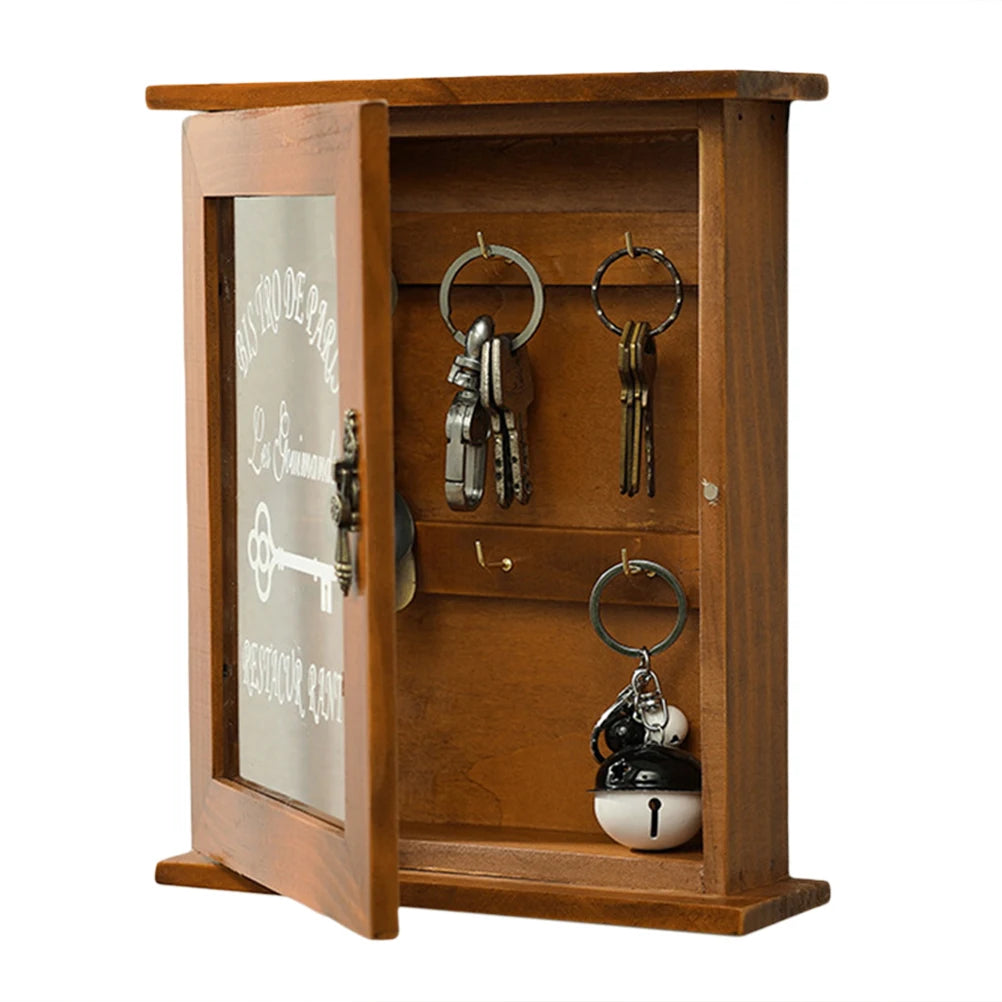Wall Key Cabinet with Six Hooks and Magnetic Door